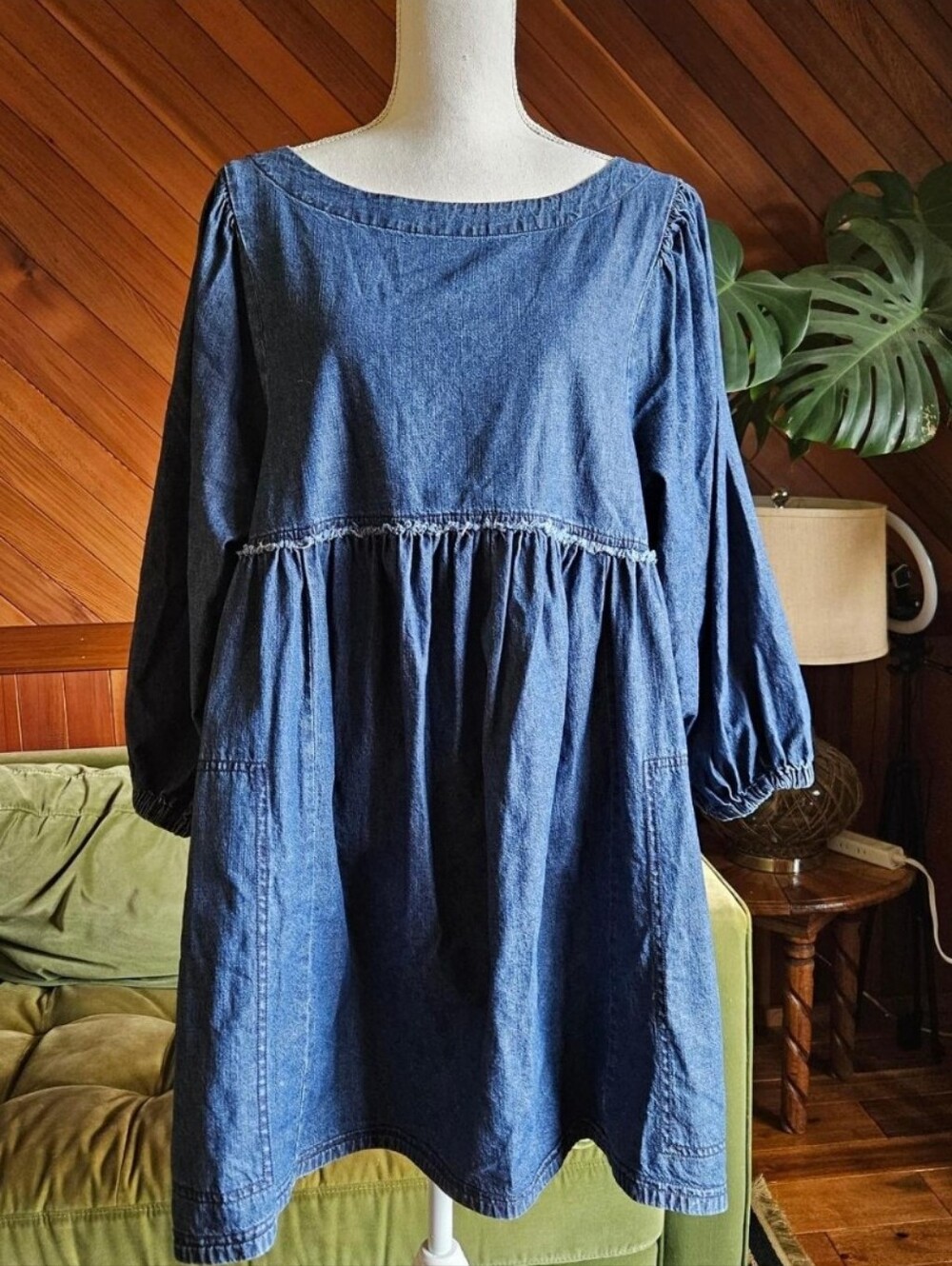 Free People Get Obsessed Denim Babydoll Dress Large